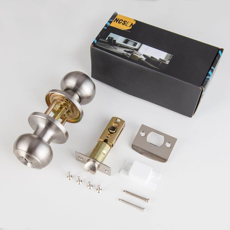 NCSEN Brushed Nickel Door Knobs Interior,Bath & Bed Privacy Door Knob, Keyless Door Lock Round Doorknobs - Image 5